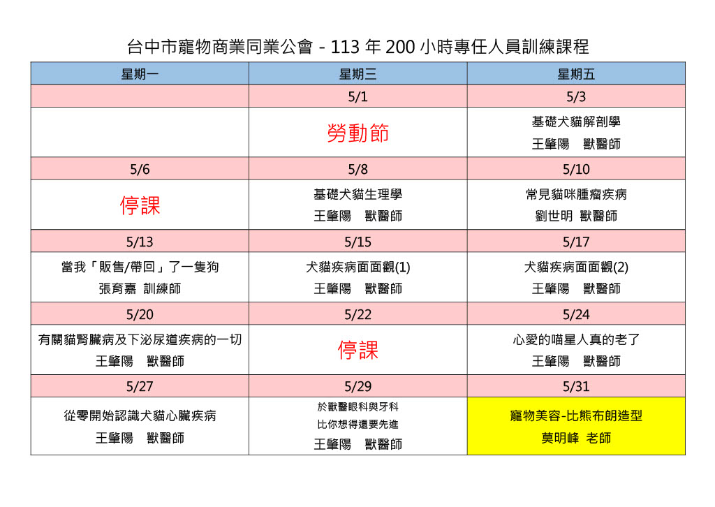 113年度特定寵物業專任人員訓練課程