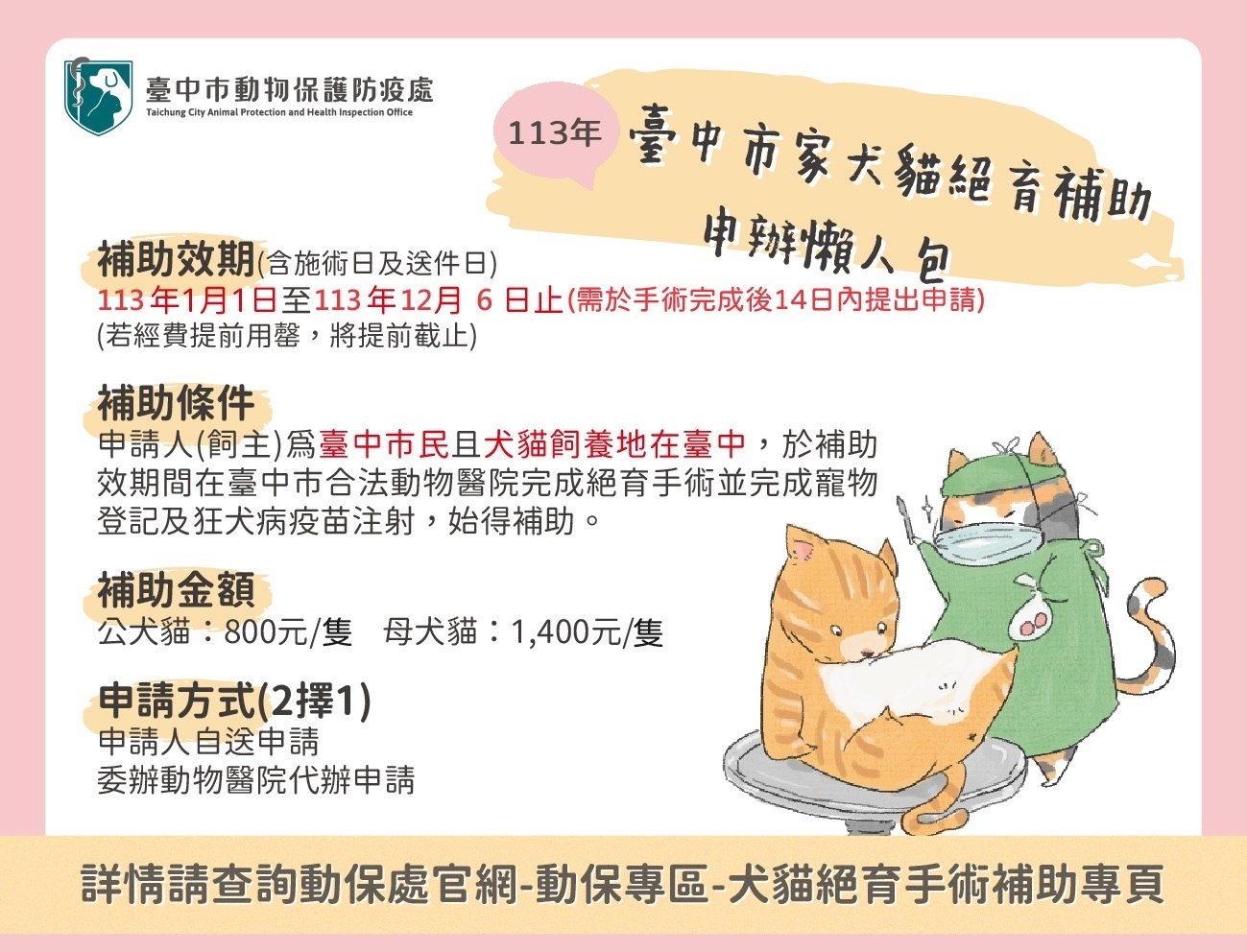臺中市113年家犬貓絕育手術補助事項來了～  圖片集錦，共 1 張