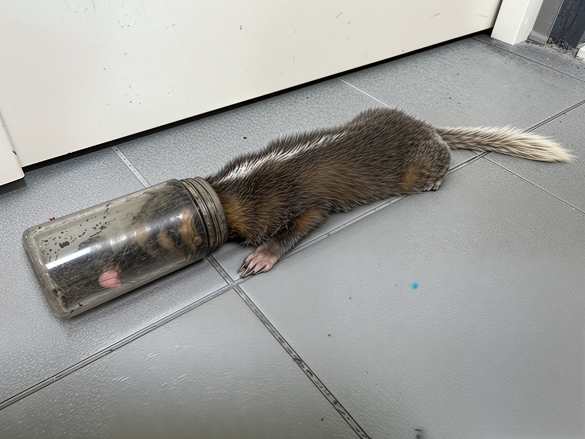 鼬獾頭部卡在玻璃罐中.jpg