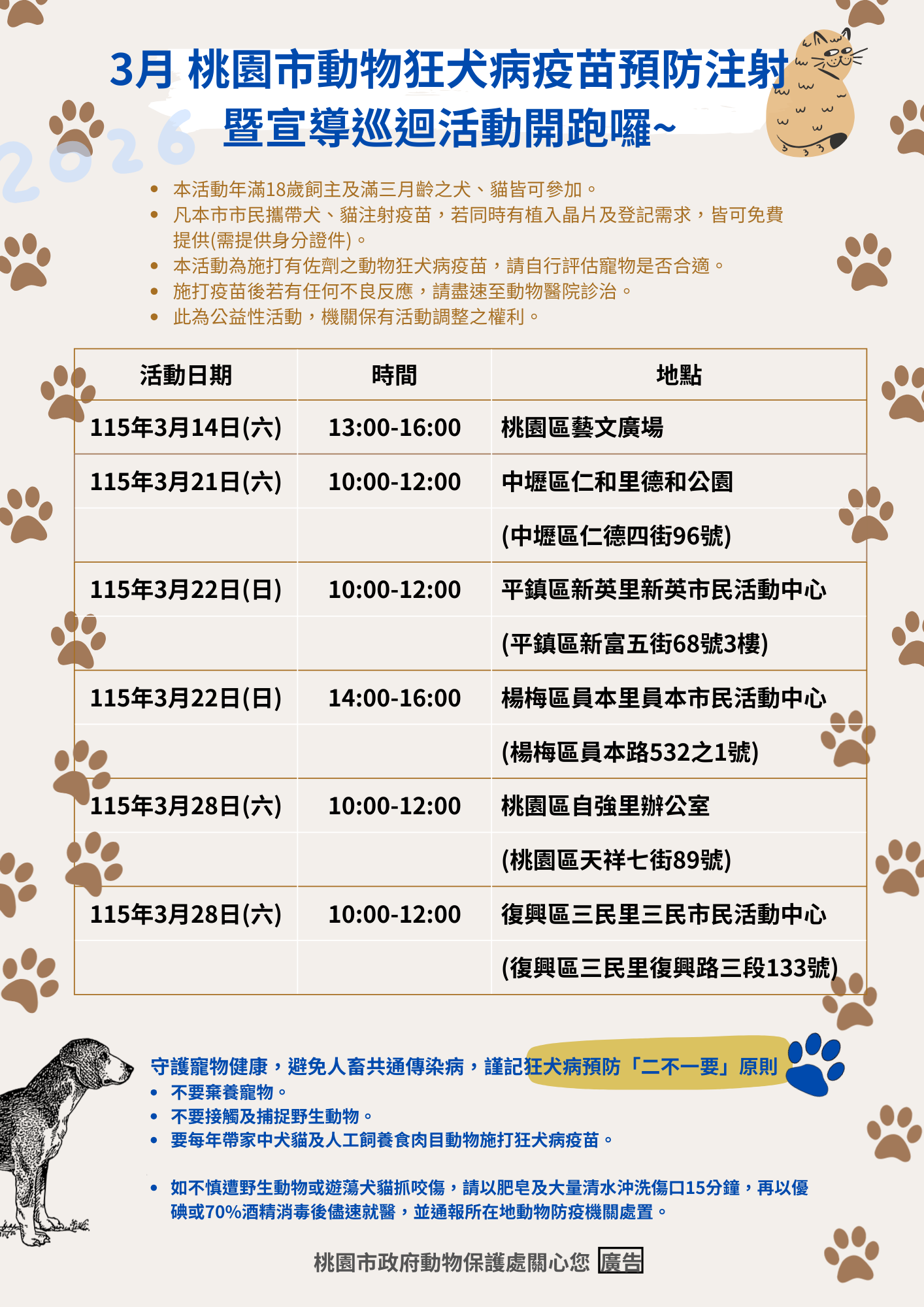 115年3月桃園市動物狂犬病疫苗預防注射暨宣導巡迴活動開跑囉~ 圖片