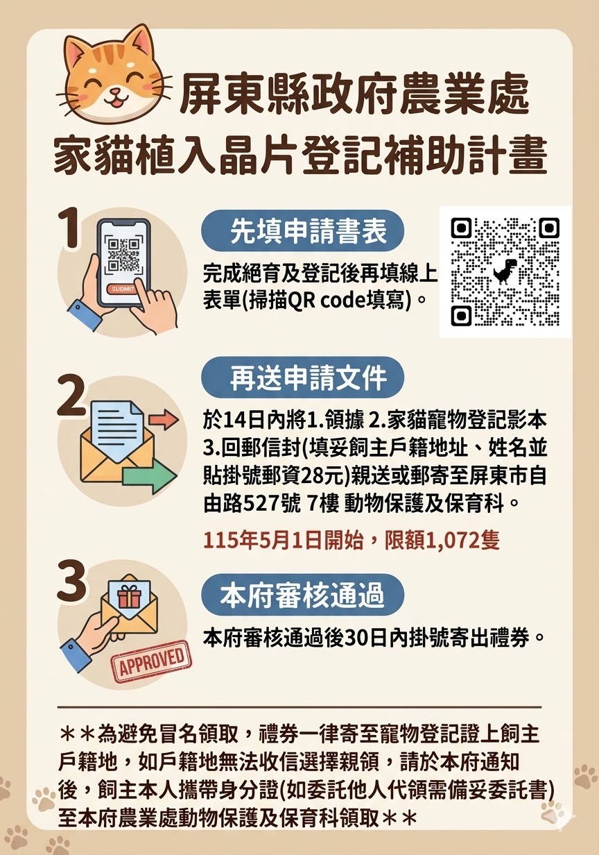 屏東縣115年6月動物保護宣導#🐱家貓植入晶片登記補助計畫🐱送禮券!! 圖片集錦，共 2 張