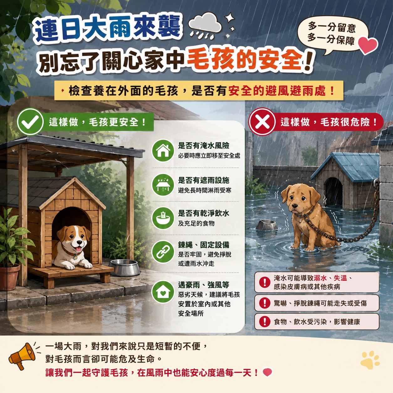 屏東縣115年7月動物保護宣導#🌧️【大雨來襲，別忘了毛孩！】🐶🐱 圖片