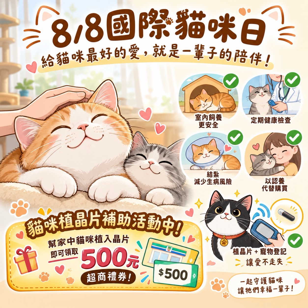 屏東縣115年8月動物保護宣導🐱 國際貓咪日快樂！植晶片送 500 元超商禮券🎁 圖片集錦，共 2 張
