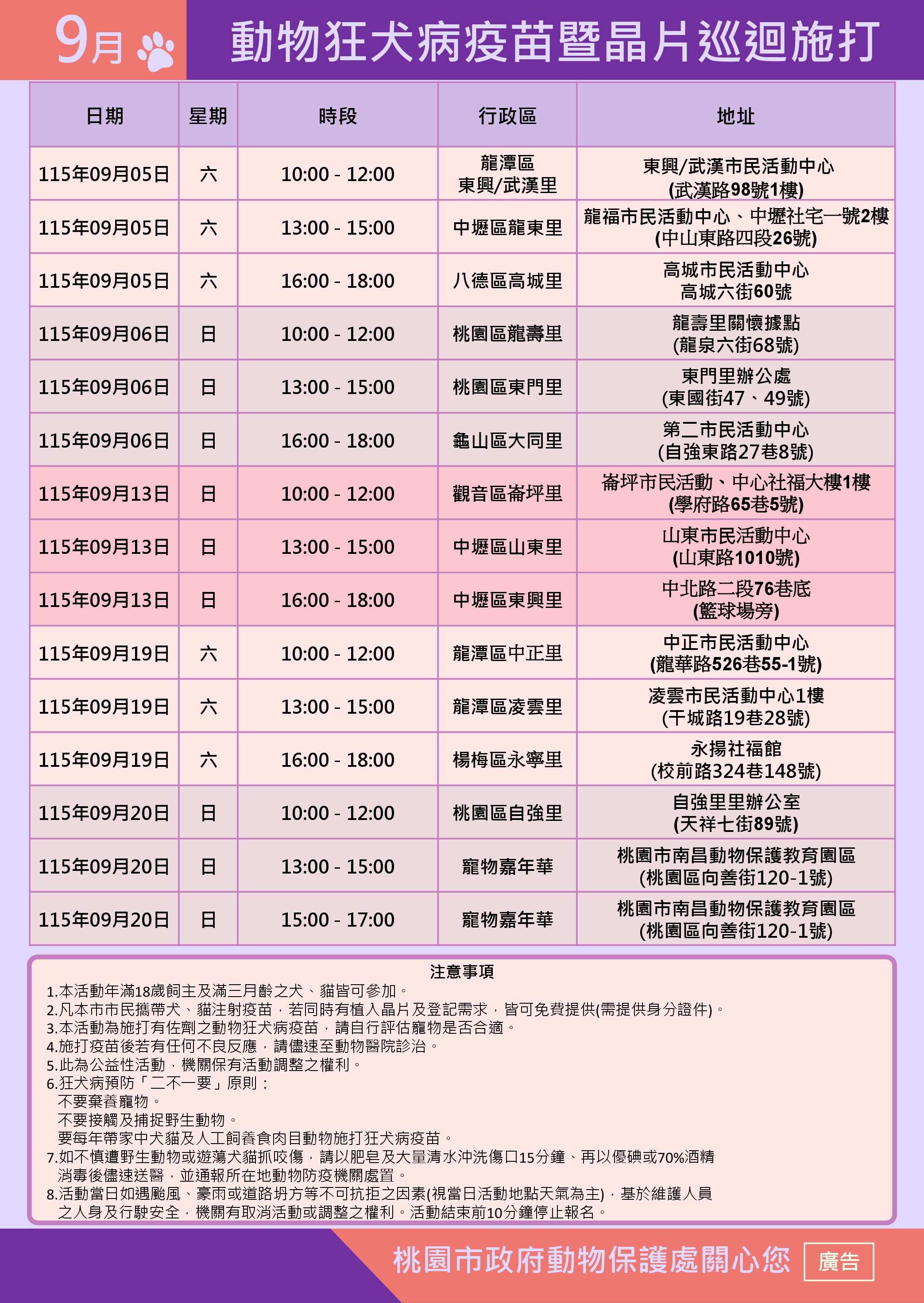 桃園市9月動物狂犬病疫苗預防注射暨宣導巡迴活動開跑囉~ 圖片