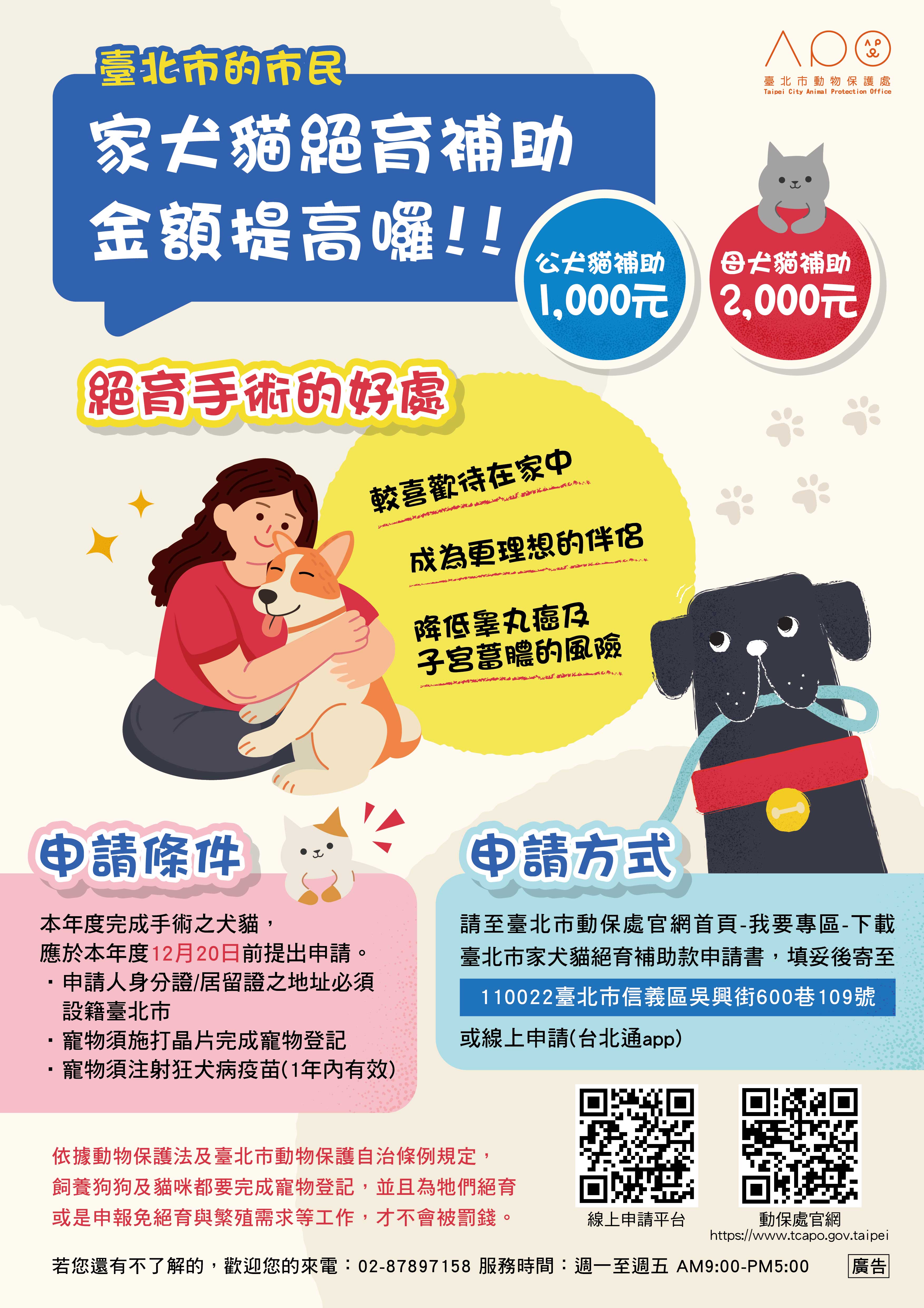 臺北市補助家犬貓絕育及寵物保險還有餘額!年底前最後機會趕快申請! 圖片